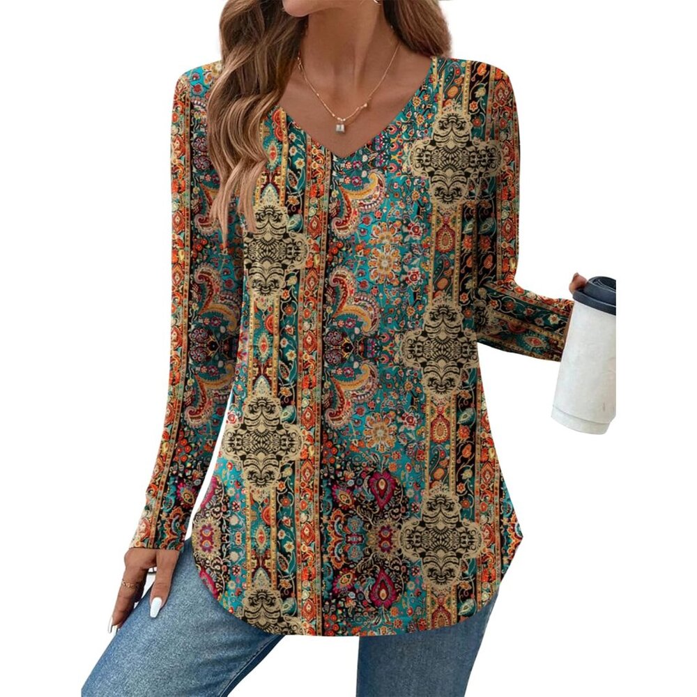 Women's Long Sleeve V Neck Top Lightweight Casual Fall Blouses